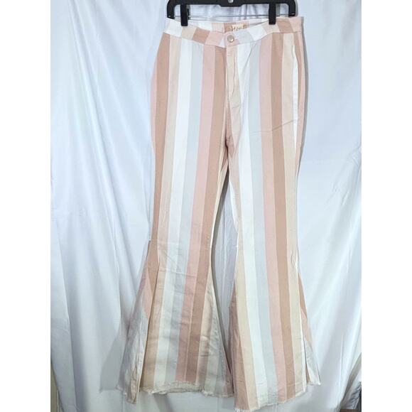 Altar’d State Mauve & White Striped Flare Bell Jeans Large Mid Rise Boho Retro - Picture 1 of 5
